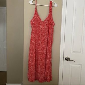 NASTY GAL Red Dalmatian Print Spaghetti Strap Midi Length Slip Dress